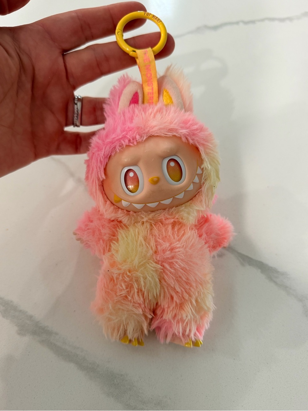 Labubu Loyalty Plush Pink & Cream Fuzzy Monster Keychain Toy